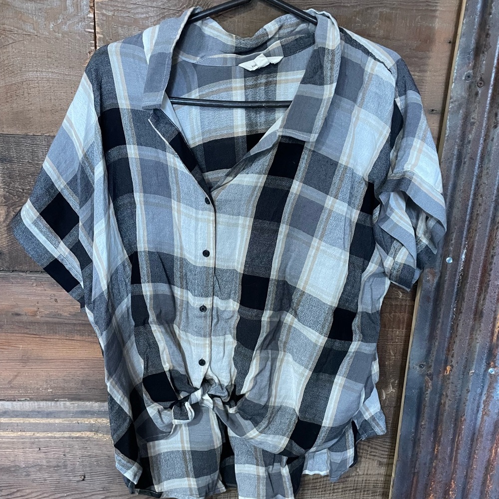 Lucky Brand Gray and Cream Checkered Shirt